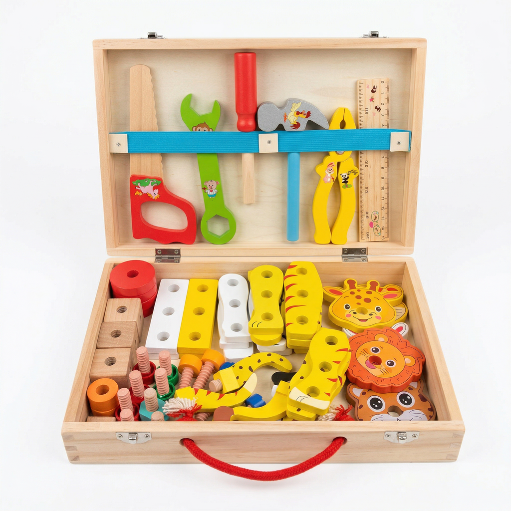Wooden Safari Construction Toolbox Set