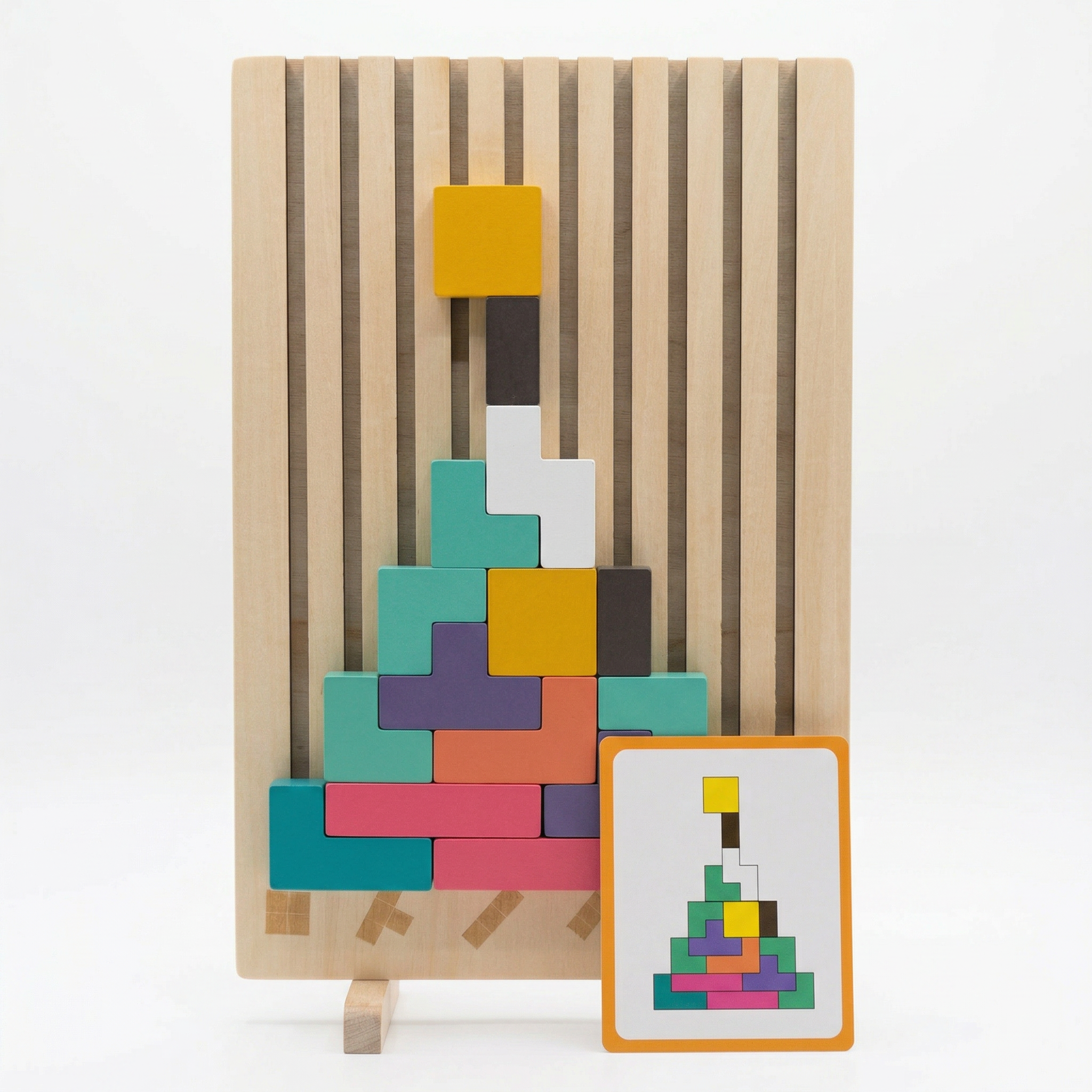 Wooden Tetris Block Puzzle Game with Challenge Cards