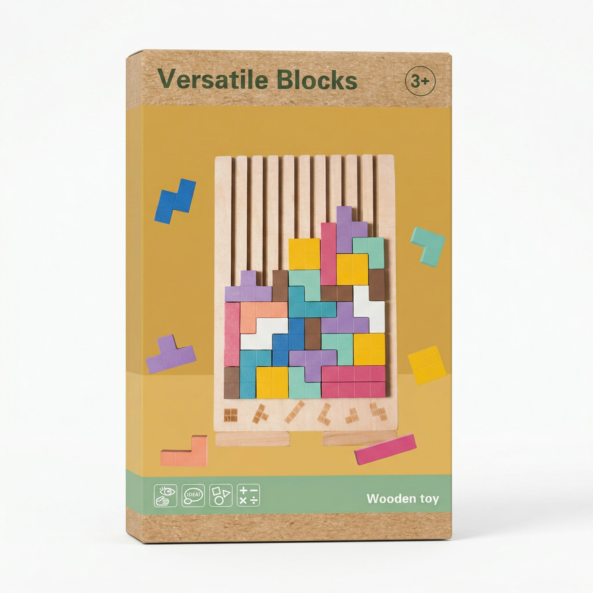 Wooden Tetris Block Puzzle Game with Challenge Cards