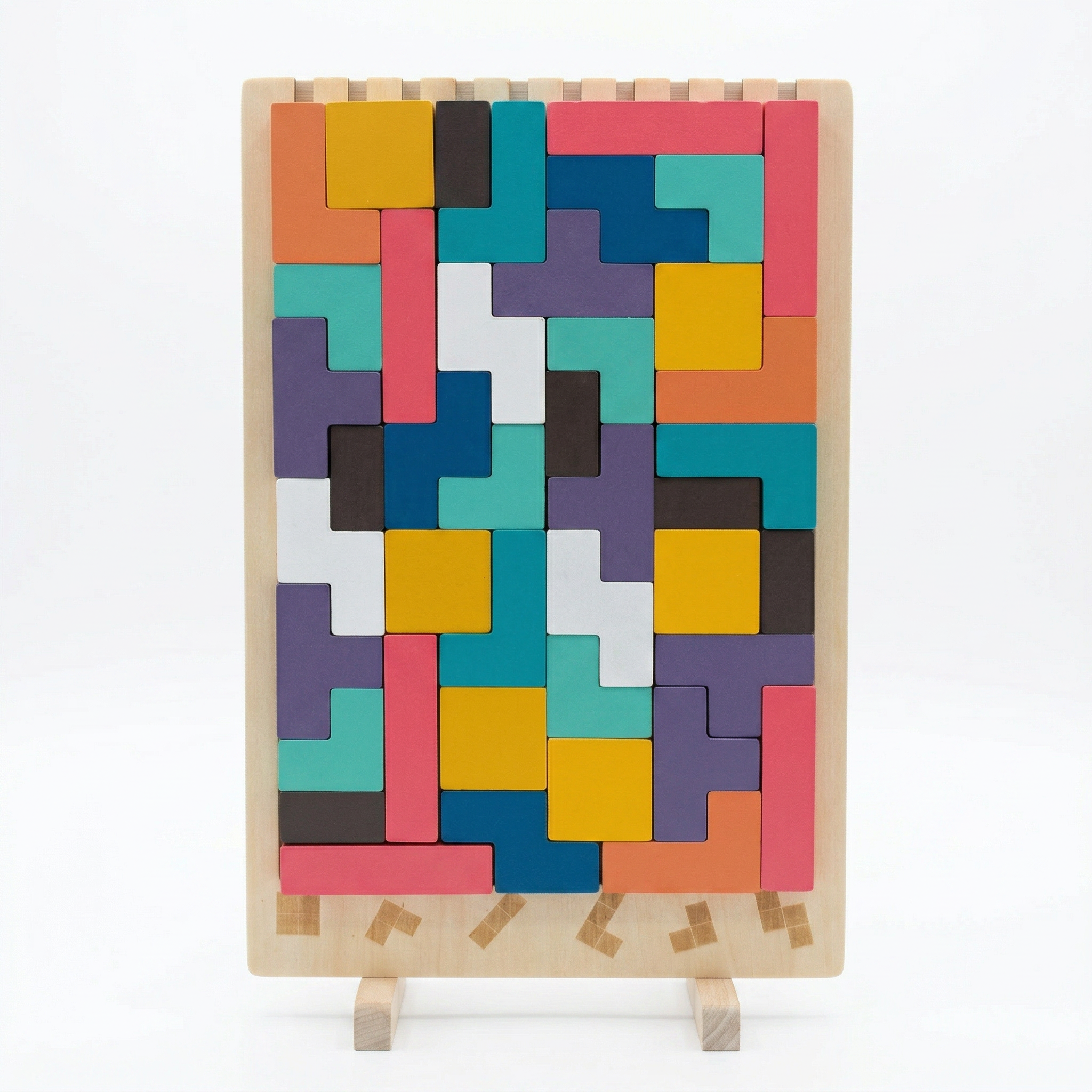 Wooden Tetris Block Puzzle Game with Challenge Cards